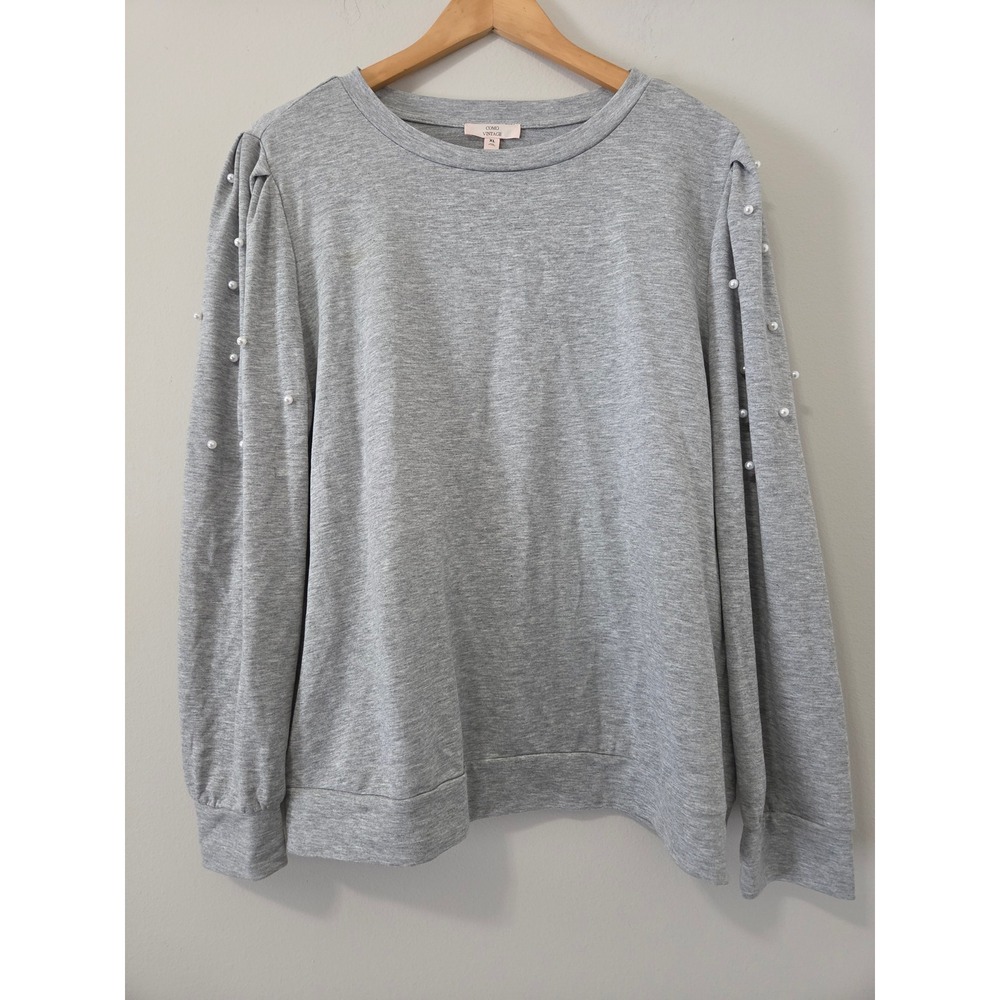 Como Vintage Womens Grey Pearl Embellished Sweatshirt XL CS12877BL Crewneck Top